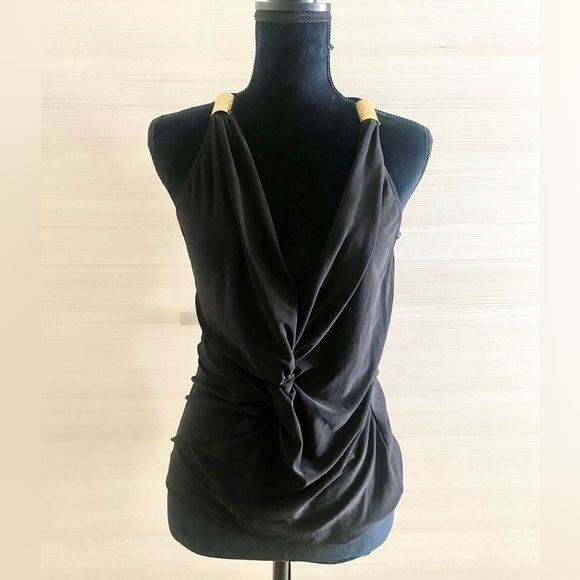 Vintage 1990 JOSEPH Ribkoff black V-neck front twist sleeveless tank top blouse - Picture 2 of 4